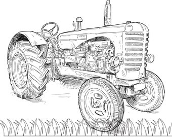 5 Antique Tractor Scenery Color Pages Coloring Book, Adult Coloring Pages, Farm Tractor Coloring Book, Relaxing Coloring Activities
