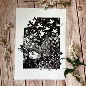 Hare Art, Black and White Hare print, Boho Wall Art, Hare lovers gift, black and white decor