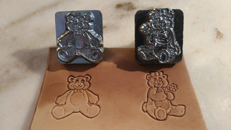 s Vintage 89/' Boy /& Girl Teddy Bear 1 Leather Stamp #8412 #8413
