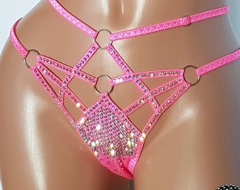 Intieme lingerie kristal partij erotische slipje Stripper outfits exotische danskleding strandkleding sexy strappy bikinibroekje satijnen panty vintage