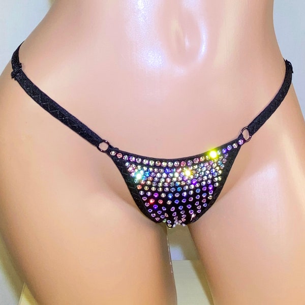 Through panties Stripper outfits Sexy women's lingerie micro thong rhinestone panties erotic wedding lingerie handmade underwear G string