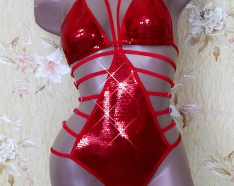 Party bikini Red swimwear sequins bikini Handmade swimsuit crystal bikini women swimsuit strappy bikinis Limited edition bikini for a gift