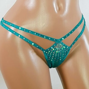 Erotic lingerie through panties turquoise lingerie rhinestone Stripper outfits exotic dancewear