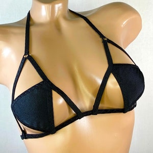 Top Geometrie Dreiecks-Oberteil einzigartige Dessous Party Bikini-Oberteil Ausschnitt Extrem Mikro-BH Frau Harness Burlesque-Outfit Bademode