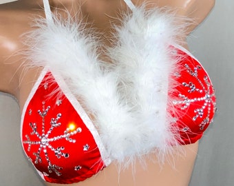 Christmas bra wear snowflake burlesque top bikini party top festival designer swimwear burning man  bra sexy swimsuit holiday bra sewing top