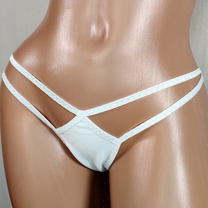 Cute Sheer White Lace Super Sexy Micro G-string, Thong With Bow