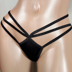 Micro lingerie black stripper wear erotic lingerie bikini bottom sexy strappy lingerie sexy G string hipster panties handmade panties open