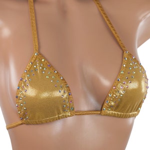 Top rhinestone bra gold triangle extreme top hot Beachwear bikini bra femme Party bikini stripper outfits exotic dancer women underwear