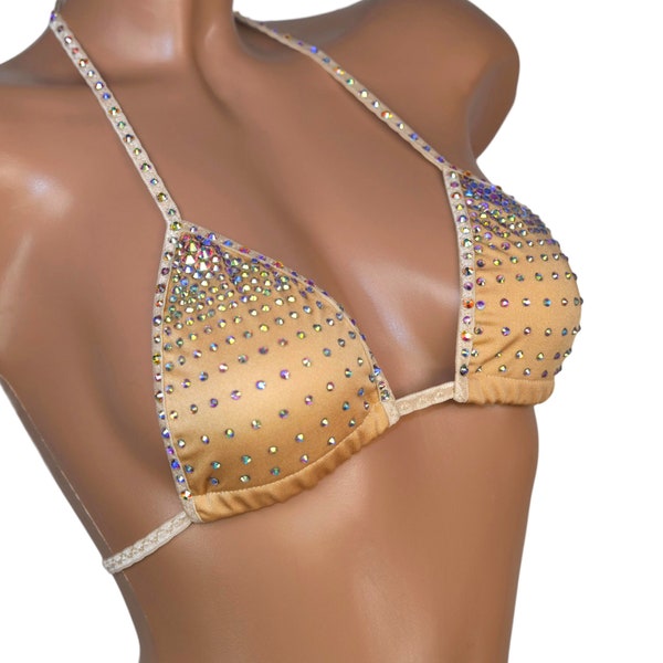 Top rhinestone gradient beige bra burlesque triangle extreme top hot Beachwear bikini bra Party bikini stripper outfits exotic dancer