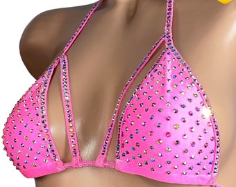Bling Bikini-Oberteil bedazzled BH Exotisch Tanzkleidung Stripper Outfits BH Strass Erotik Dessous Bikini Kristall Badeanzug Fantasy Bikini