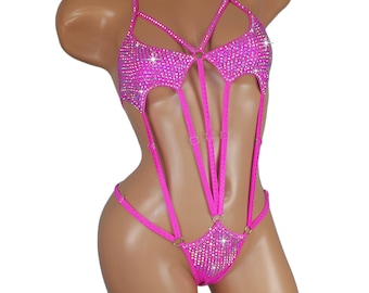 Stripper outfits dancewear rave club-attire bikini one piece Rhinestone bikini  bathing burlesque exotic dancewear thong bodysuit Beachwear