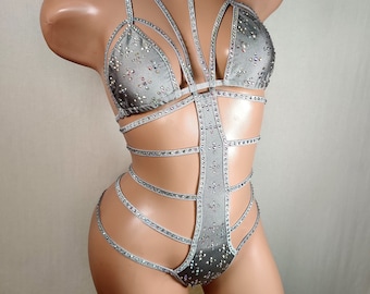 Sexy strappy bikini rhinestone swimwear crystal bikini one piece bathing Beachwear bikini handmade Exotic dancewear bridal bikini burlesque