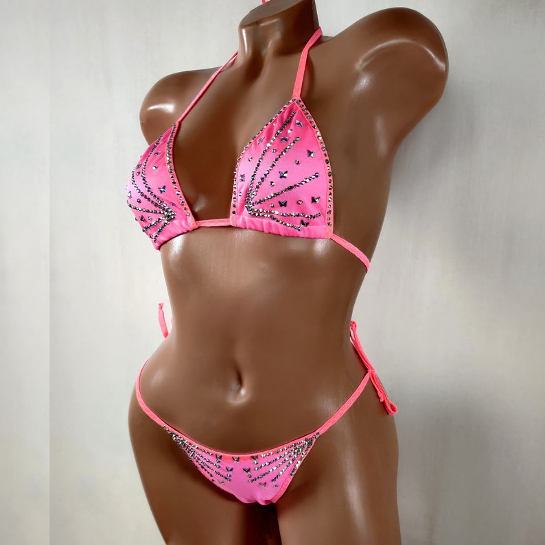 Crystal bikini Red Swimsuit Rhinestone Bikini for a gift Beach Etsy