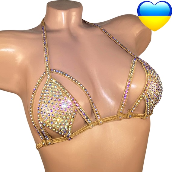 Women's Shiny Metallic Bikini Suit Gradient Color Beach Bra with Thong  Swimwear