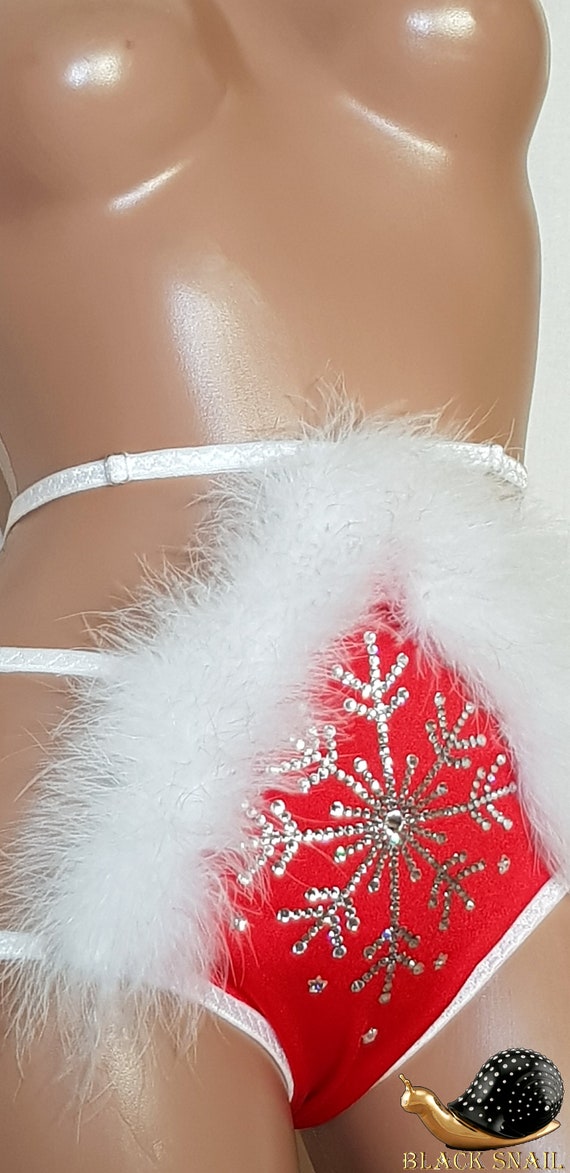 Panties Christmas Lingerie Burlesque Rhinestone Panties Snowflake