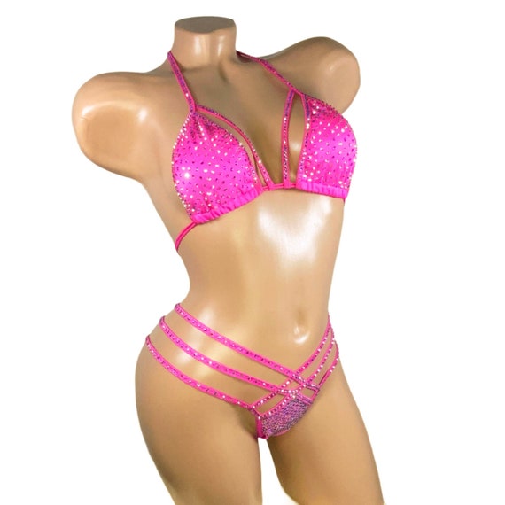 Surgir en casa empeñar Bikini rosa traje de baño de pedrería bikini erótico festival - Etsy España