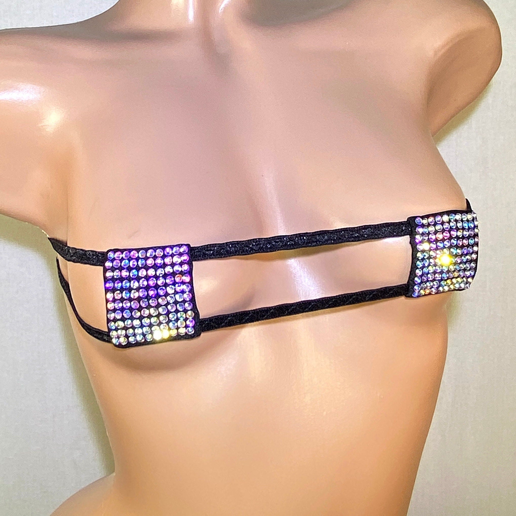 Sparkle Jewel Crystal Mesh Naughty Knix High Waisted Tie Pantie Lingerie  Swimsuit With Chainmail Matching X Pasties for Raves and Festivals 