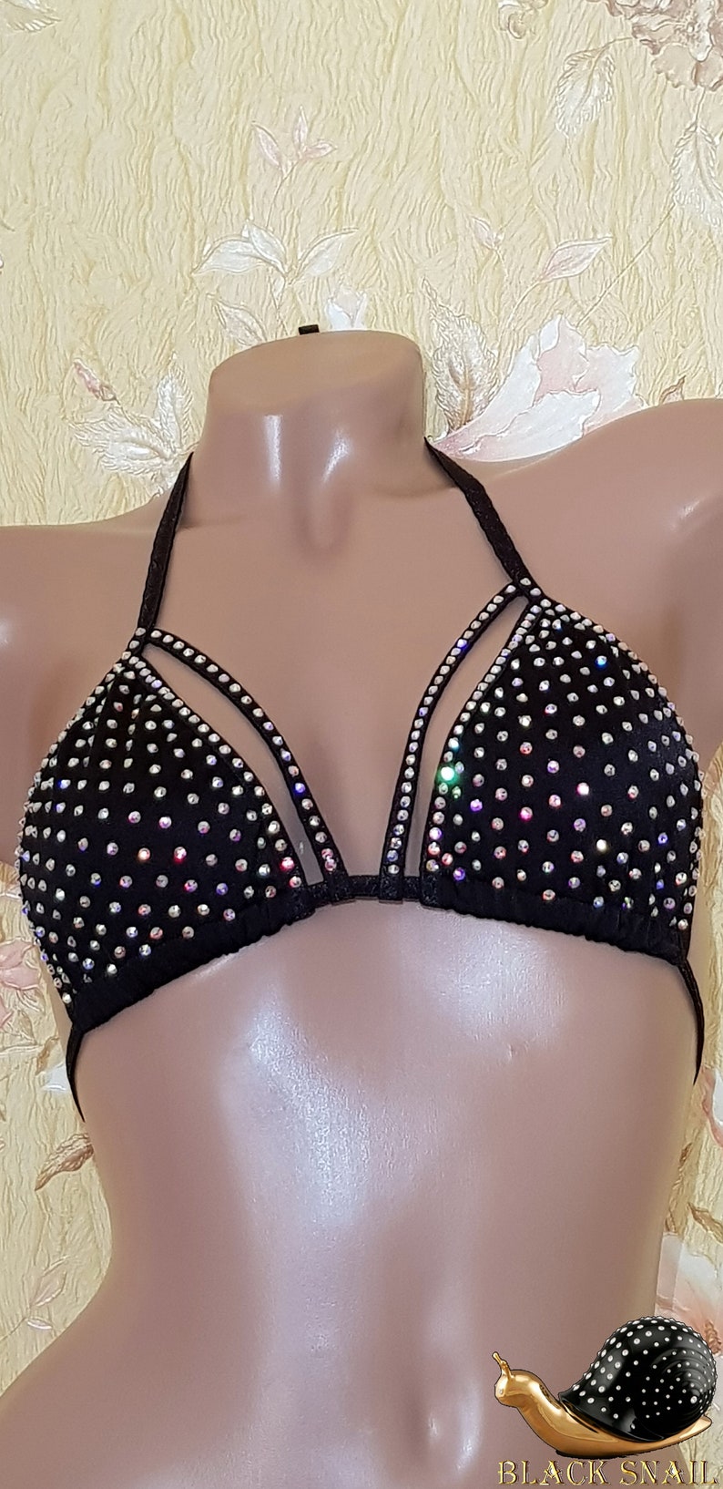 Exotic dancewear Top Stripper outfits Bra Rhinestone bikini Etsy
