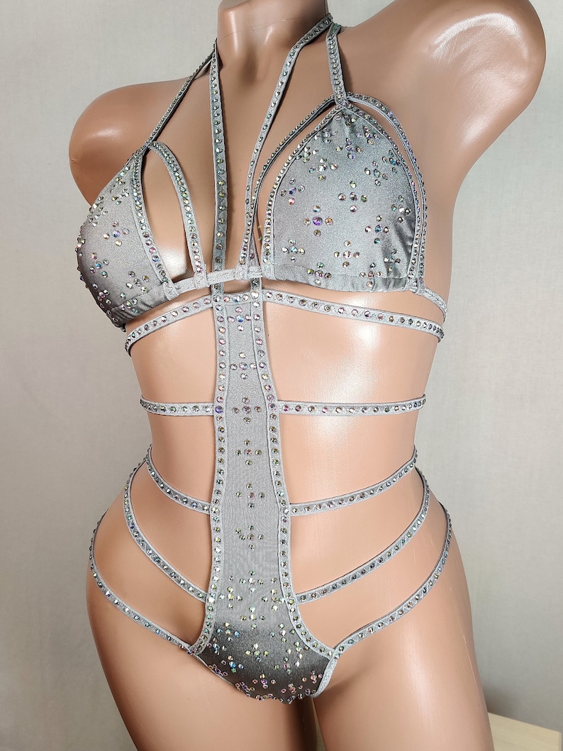 Sexy Strappy Bikini Rhinestone Swimwear Crystal Bikini One Etsy