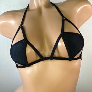 Top geometry triangle top unique lingerie party bikini top cutout extreme micro bra woman harness burlesque outfit Beachwear image 7