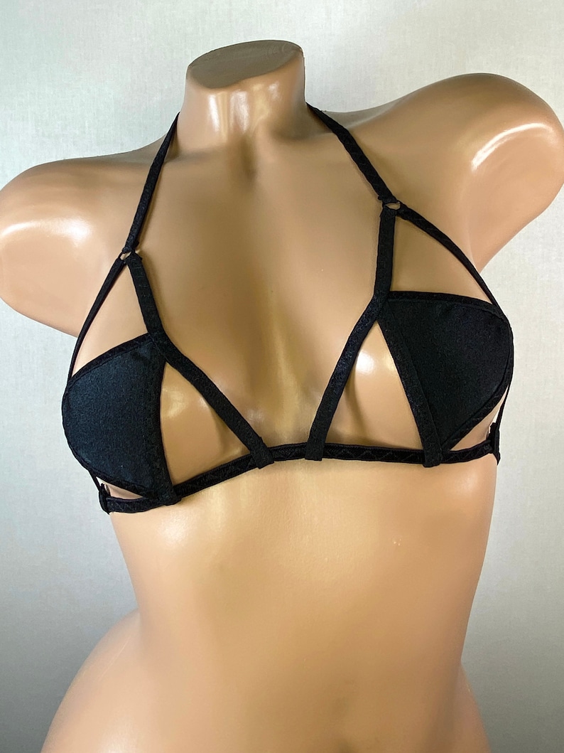 Top geometry triangle top unique lingerie party bikini top cutout extreme micro bra woman harness burlesque outfit Beachwear image 7