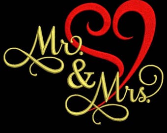 Embroidery machine designs Mr. and Mrs. Heart design towel wedding pattern married love instant digital download towel design hoop file