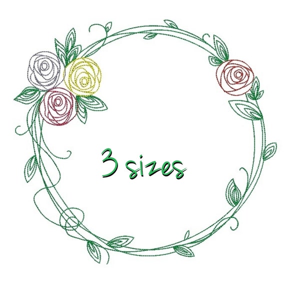 Circle Rose monogram frame embroidery machine design flower digital instant  download pattern hoop pes file t-shirt Outline designs