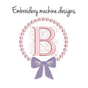Frame embroidery machine designs circle bow monogram frame pes instant digital download font marriage towel design hoop file image 1