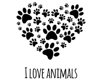 I Love animals paw heart Graphics SVG Dxf EPS Png Cdr Ai Pdf Vector Art Clipart instant download Digital Cut Print File Cricut vinyl heart