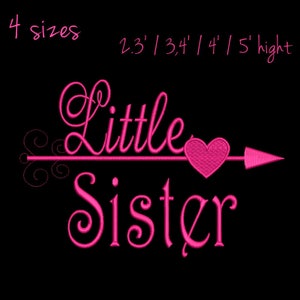 Little sister embroidery design new baby machine designs digital instant download pattern hoop file t-shirt nursery kindergarten heart image 1