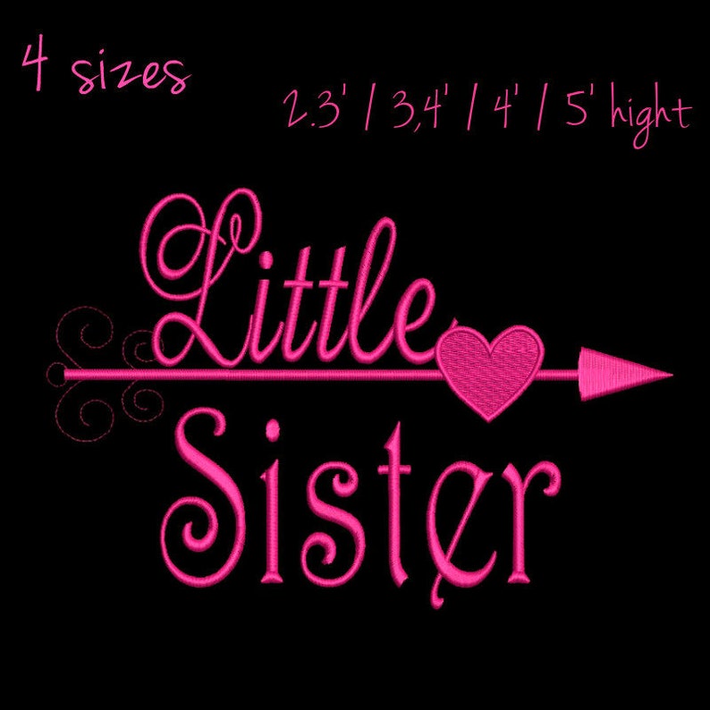 Little sister embroidery design new baby machine designs digital instant download pattern hoop file t-shirt nursery kindergarten heart image 1