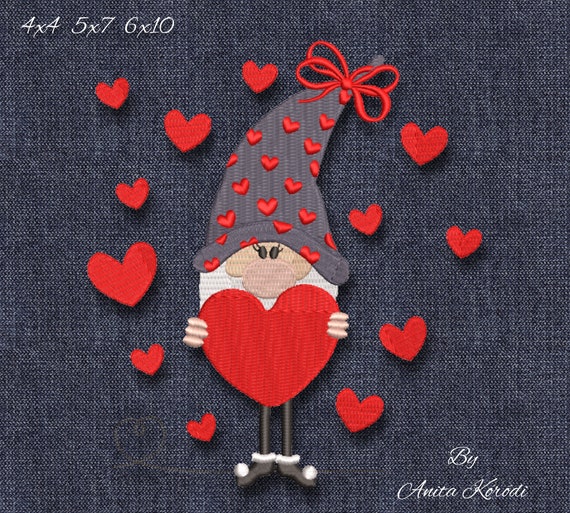 Christmas gnome embroidery machine designs love hearts instant digital download pattern pes file Il_570xn