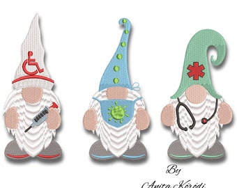 Medical gnomes embroidery machine designs nurse doctors instant digital download pattern file