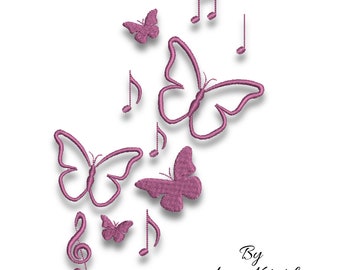 Butterflies embroidery machine design pes music pe file digital instant download pattern