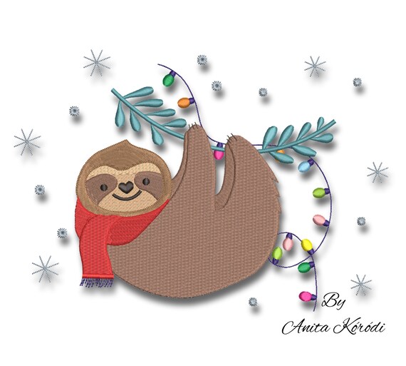Christmas sloth embroidery machine designs winter instant digital download pattern pes file Il_570xn