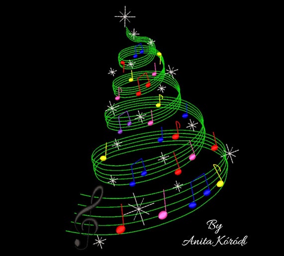 Christmas tree machine embroidery design designs instant digital download pattern gift holiday designs hoop pes file music notes Il_570xn