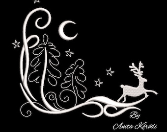 Christmas landscape deer machine embroidery design designs instant digital download pattern