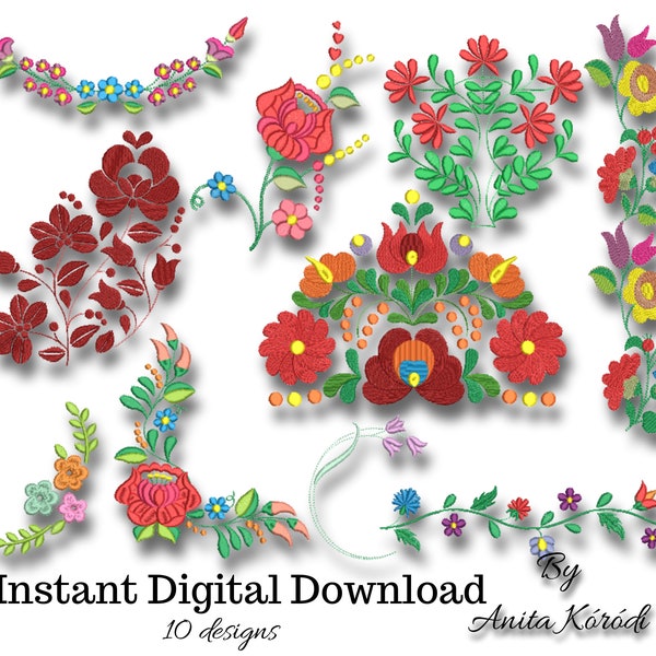 Machine Embroidery Designs Folk Flowers SET 10 items Kalocsa Matyo Pes File