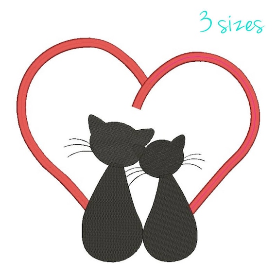 Cat love embroidery machine design kitten kitty animal digital heart instant download pattern hoop file t-shirt fill stitch designs Il_570xn