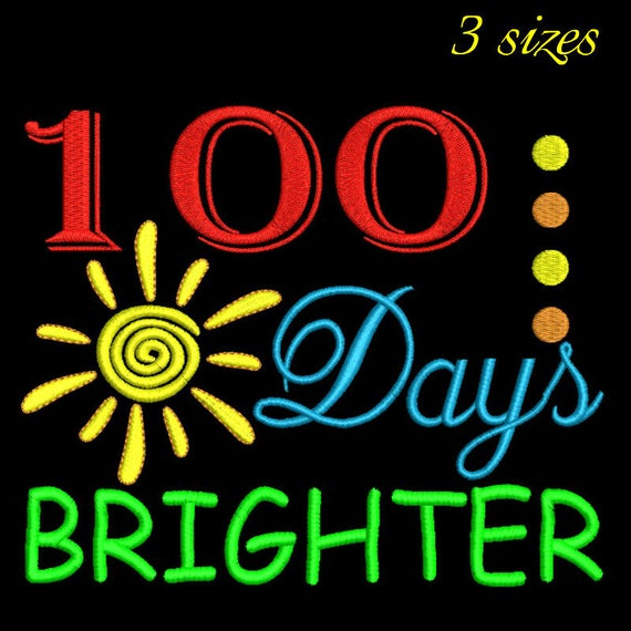 100 days of School brighter embroidery new baby machine designs digital instant download pattern hoop file t-shirt nursery kindergarten Il_570xn