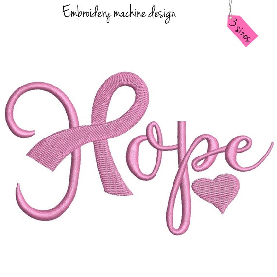 Hope Breast Cancer ribbon embroidery machine design instant download digital machine designs Il_570xn