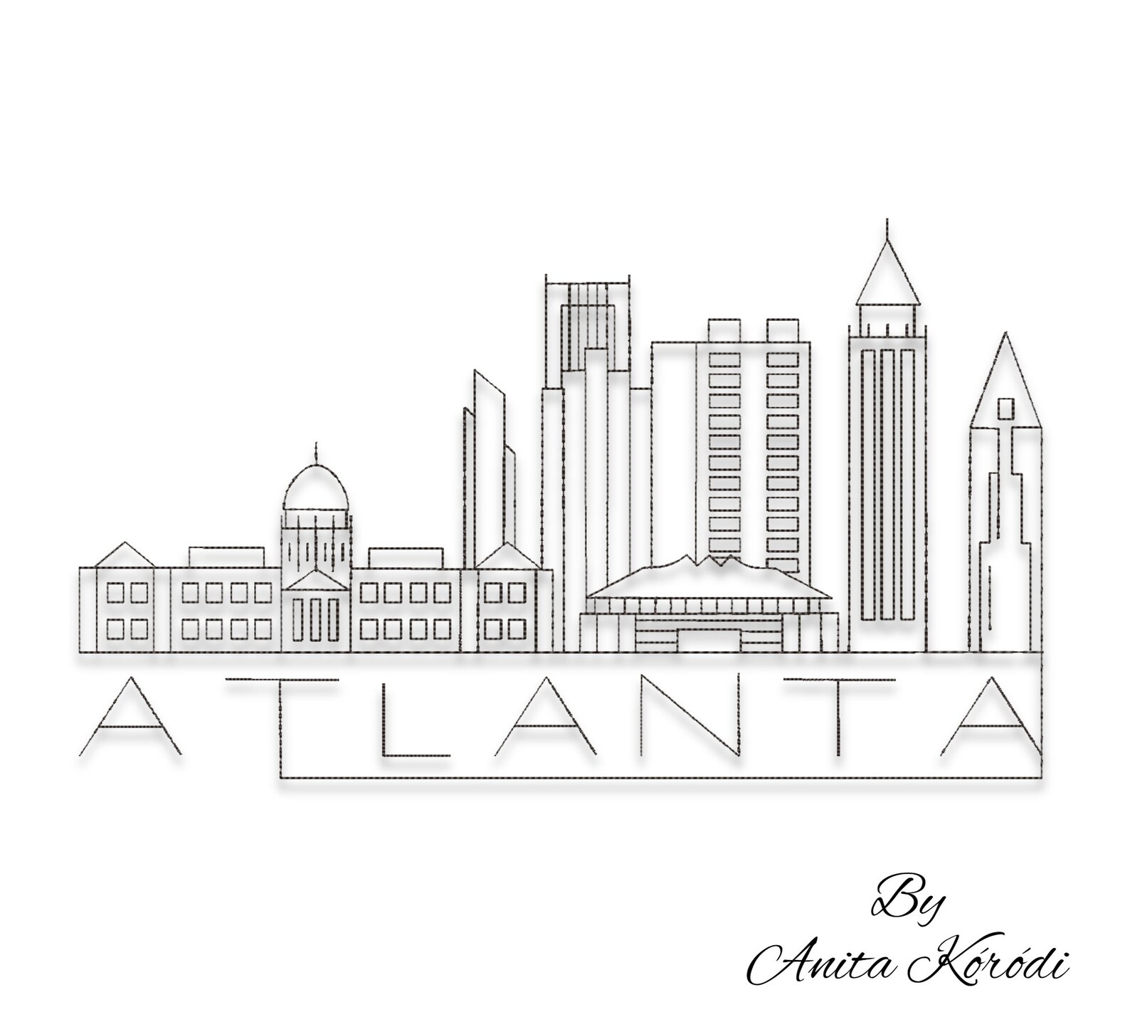 Atlanta Embroidery Design Skyline for Machine Pes File Etsy