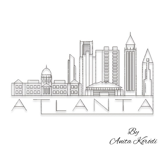 Atlanta Embroidery Design Skyline for Machine Pes File Etsy