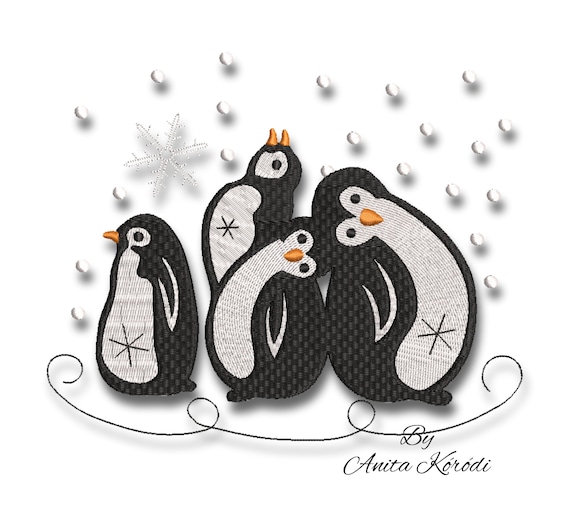 Penguins embroidery machine designs winter christmas instant digital download pattern pes file Il_570xn