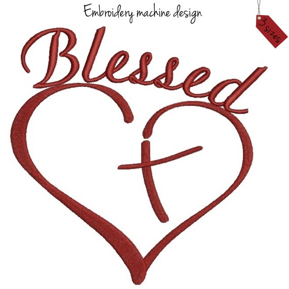 Machine Embroidery Design Blessed Christian cross heart designs machine digital instant download patternin the hoop file t-shirt symbols Il_570xn