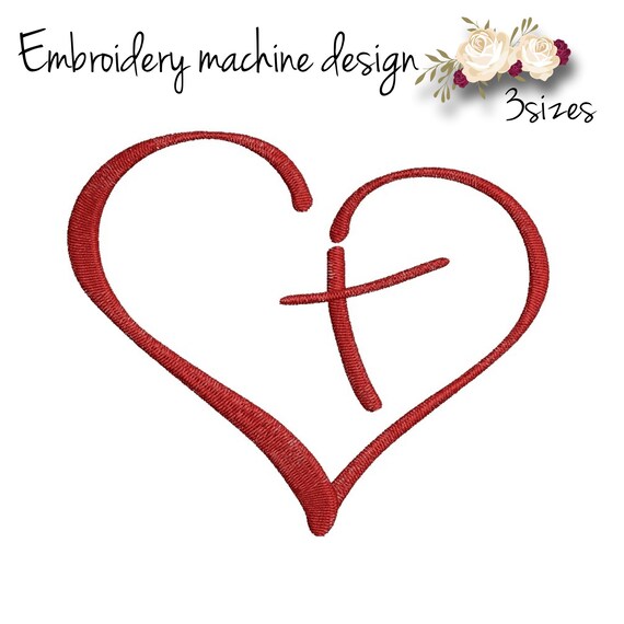 Machine Embroidery Design Christian Cross Heart Designs Etsy
