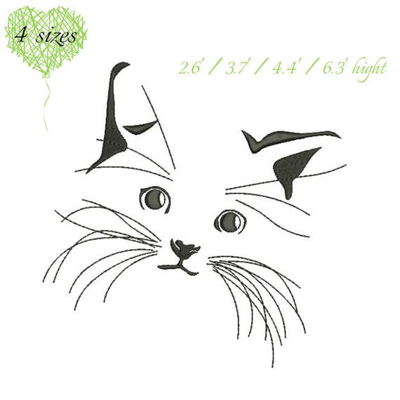 Cat face embroidery machine design pussy kitten kitty animal digital boy instant download pattern hoop file t-shirt fill stitch designs Il_570xn