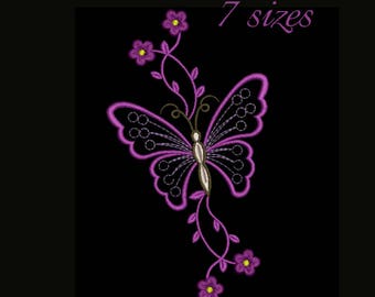 Flower machine embroidery design butterfly flower designs folk instant digital download pattern  designs hoop file towel 2