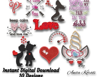 Machine Embroidery Designs Love SET 10 items unicorn keep calm marriage Pes File