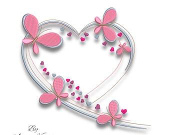 Butterfly embroidery design pes heart pe file digital instant download pattern